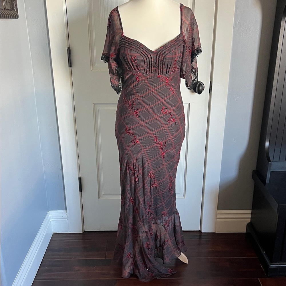 Free People Gray and Red Maxi Dress